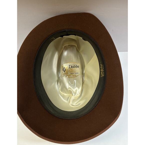 Vintage Dobbs Mens Brown Wool Felt Black Feather Fedora Hat 7 1/4 - Picture 11 of 16